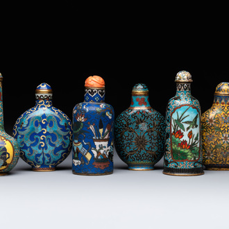 Six Chinese cloisonné snuff bottles, Qianlong mark, 19/20th C.