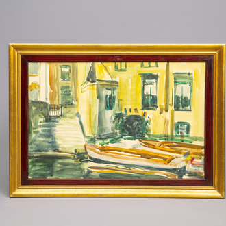 Sadji (Sha Qi, Sha Yinnian) (1914-2005): 'Canal view of Bruges', watercolour on paper, dated 14 April 1946