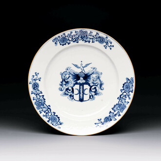 A Chinese armorial export blue and white plate with the arms of Valckenier of Amsterdam for the Dutch market, Yongzheng, ca.1735