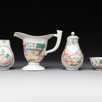 Four Chinese export famille rose 'European subject' wares, Qianlong