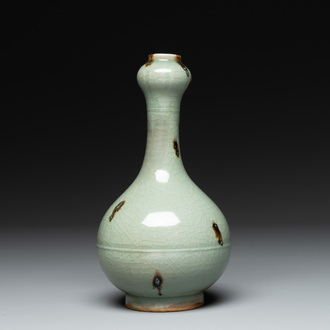 A Chinese russet-splashed Longquan celadon garlic-mouth vase, Yuan/Ming
