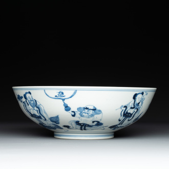 A Chinese blue and white 'Eight Immortals' bowl, Guangxu mark, 19/20th C.