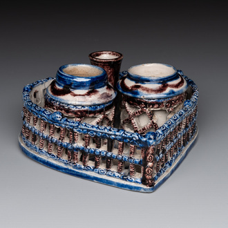 A Westerwald stoneware heart-shaped inkstand, Germany, 18th C.