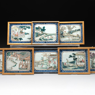 Eight Chinese famille rose 'rice and silk production' plaques, Republic