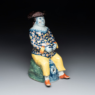 A fine polychrome Dutch Delft 'bobbejak' ewer, 18th C.