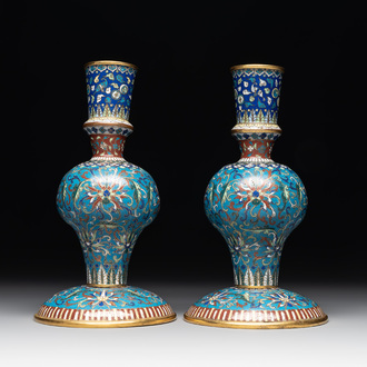 A pair of Chinese cloisonné 'ganglu ping' or holy water vases, 18/19th C.