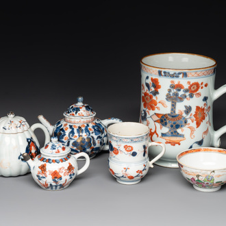 A collection of five Chinese Imari-style wares and one Canton famille rose cup, Kangxi/Qianlong