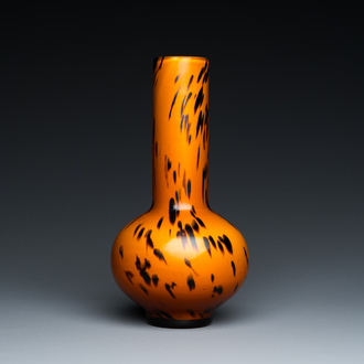 A Chinese spotted amber-coloured Peking glass bottle vase, Xianfeng mark and of the period