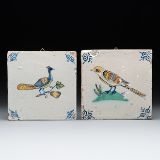 Two polychrome Dutch Delft 'bird' tiles, 17th C.