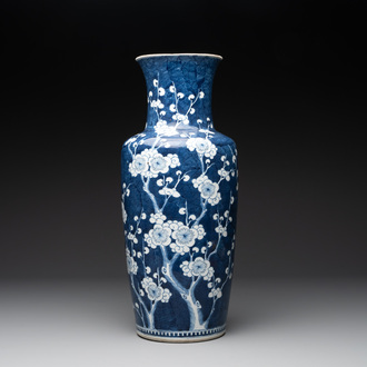 A Chinese blue and white 'prunus on breaking ice' vase, 19th C.