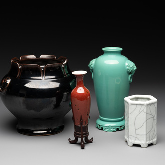 A collection of four Chinese monochrome-glazed ware, Kangxi and Qianlong mark, 19/20th C.