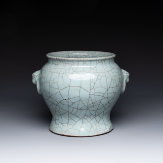 A Chinese ge-type vase with lion-form handles, Qianlong