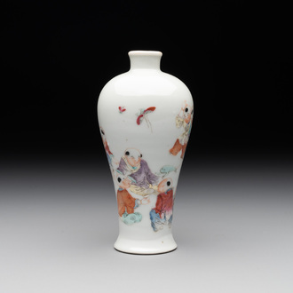A small Chinese famille rose 'playing boys' 'meiping' vase, Republic