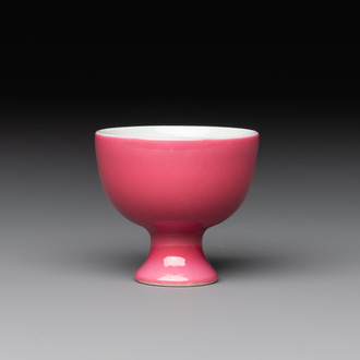 A Chinese miniature ruby-pink-glazed stem cup, Yongzheng mark, Republic