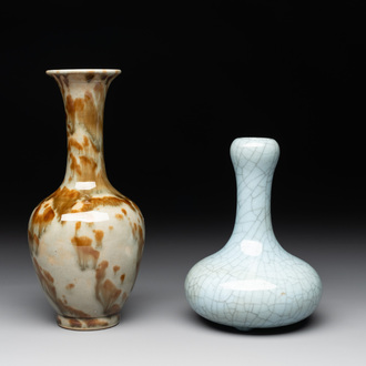 A Chinese flambé-glazed vase and a ge-type garlic-mouth vase, 19th C.