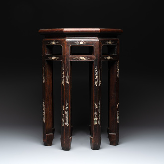 A Vietnamese mother-of-pearl-inlaid rosewood stand, 19th C.