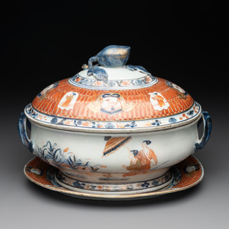 A Chinese Imari-style 'Parasol Ladies' tureen and stand after Cornelis Pronk, Qianlong, ca. 1740