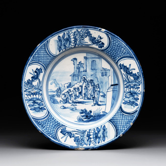 A Dutch Delft blue and white 'biblical subject' dish, 17th C.