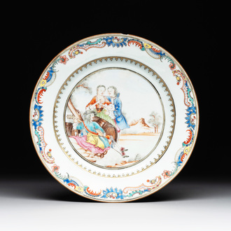 A Chinese famille rose 'European subject' plate, Qianlong, ca. 1750