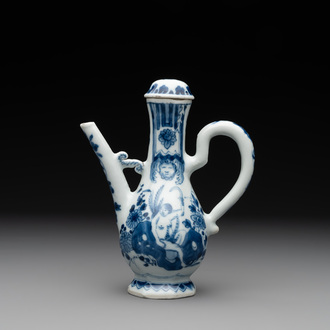 A Chinese blue and white 'nude figure' jug and cover, Kangxi, ca. 1680