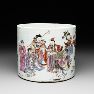 A Chinese famille rose 'Eight Immortals' brush pot, 19th C.