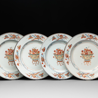 Four Chinese famille rose 'three abundances' or 'sanduo' plates, Yongzheng