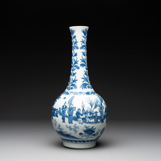 A Chinese blue and white 'Lian Sheng San Ji 連升三級' bottle vase, Transitional period