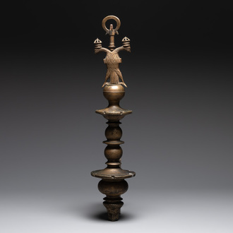 A bronze lustre stem with a double-headed crowned eagle, Flanders, 16th C.