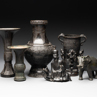 A collection of six Chinese bronze wares, Yuan and later