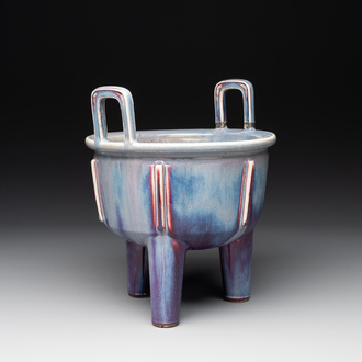 A Chinese flambé-glazed tripod censer, 'ding 鼎', 18/19th C.
