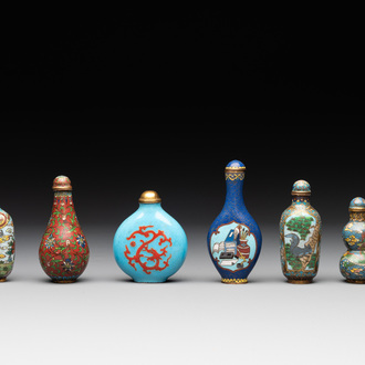 Six Chinese cloisonné snuff bottles, 19/20th C.