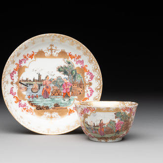 A Chinese Meissen-style export porcelain 'Peter the Great' cup and saucer, Qianlong