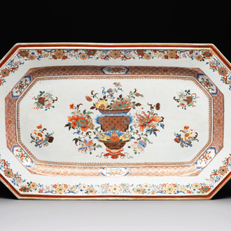 A massive Chinese octagonal famille rose 'flower basket' dish, Qianlong