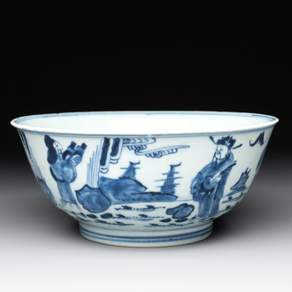 A Chinese blue and white 'immortals' bowl, Yongzheng/Qianlong
