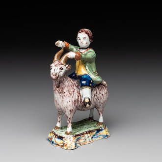 A polychrome Dutch Delft model of a buckrider, 18th C.