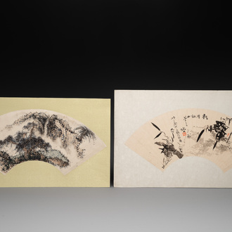 Two Chinese fans, ink and colour on paper, signed Taxin 褟欣, dated 1860