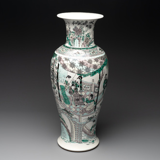 A large Chinese verte biscuit vase with narrative design, Kangxi mark, 19th C.