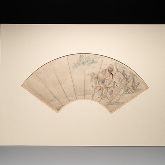 A Chinese fan with folk tale, ink and colour on paper, 19th C.