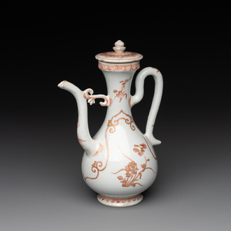A Chinese iron-red and gilt-decorated ewer with floral design, Kangxi