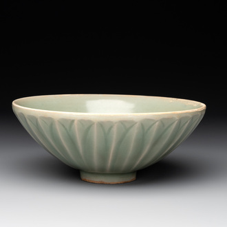 A Chinese Longquan celadon 'lotus' bowl, Song or later