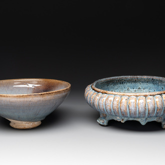 A Chinese Jun-glazed bowl and a narcissus basin, Ming/Qing