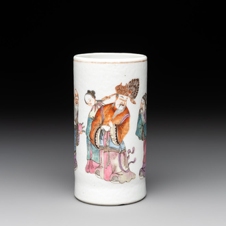 A Chinese famille rose 'Sanxing' brush pot, Tongzhi mark and of the period