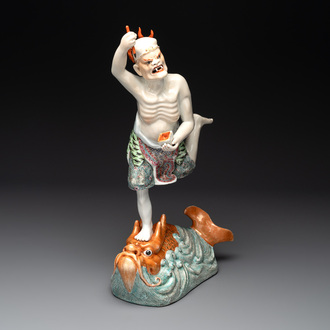 A Chinese famille rose sculpture of Kuixing, 19/20th C.