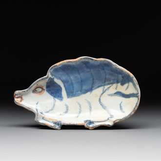 A Chinese blue and white ko-sometsuke dish in the shape of a pig for the Japanese market, Tianqi