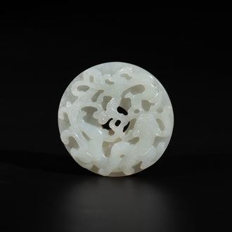 A Chinese white jade 'chilong' 'bi' disc, Qing