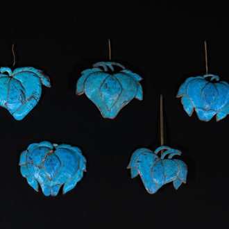 Five Chinese kingfisher feather hairpins, 19th C.