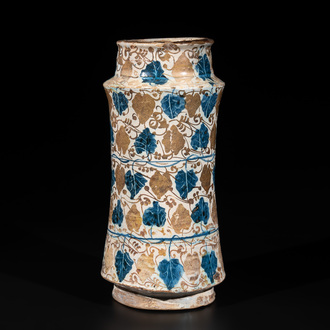 A rare intact Hispano-Moresque lustre-glazed albarello, Manises, Spain, 2nd quarter 15th C.