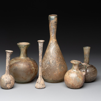 A group of six Roman glass flasks, 1st/4th C.