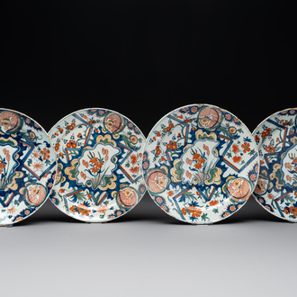 Four polychrome Dutch Delft 'lightning' plates, 18th C.