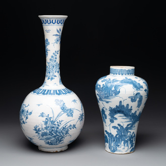 Two blue and white Dutch Delft chinoiserie vases, 17th C.